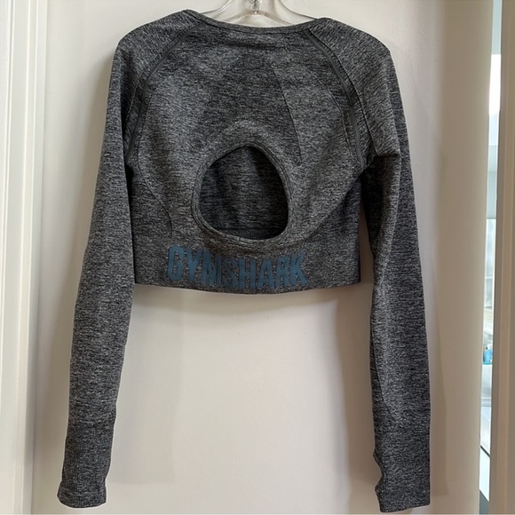 Gymshark Flex Long Sleeve Crop Top in Charcoal Marl/Teal - Picture 6 of 8